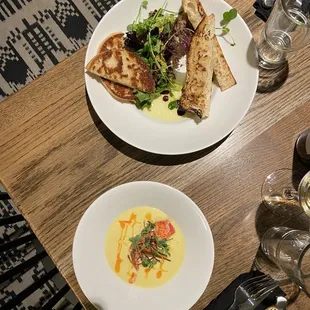 Potato leek soup with chilled lobster and truffle panna cotta (with a gluten free bread option!)