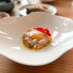 Ki Kim (Kinn LA), August 2023 - Kurodai Mulhwe, Aji Amarillo, Yam, Smoked Trout Roe