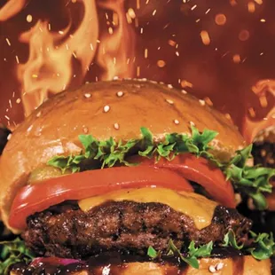 Lord's Burger, a 1lb fully loaded all from scratch juicy extravaganzaour sizzling 1lb burger loaded