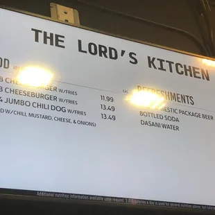 the menu for the lord's kitchen