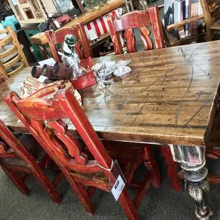 Reclaimed cargo flooring table. Choose you dimensions, chair styles, benches, colors, etc