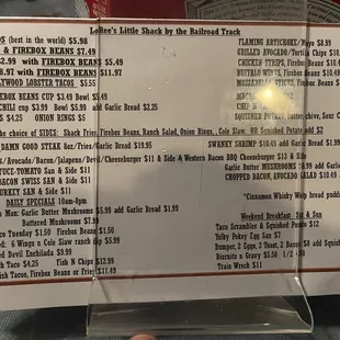 Short menu.