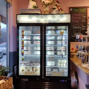 frosted cakes in the chiller