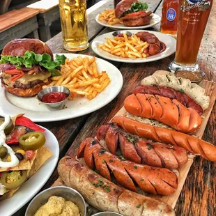 Sausage Party with 7 different kinds of sausages, nachos &amp; burgers!