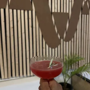 a person holding a drink