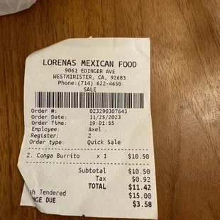 a receipt on a table