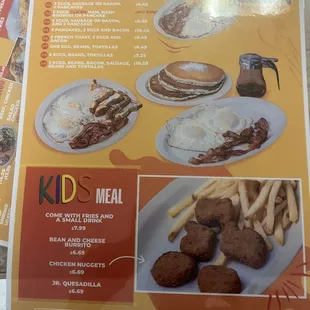 menu for kids&apos;s meal