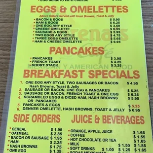 Breakfast menu