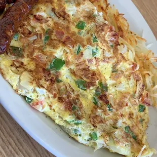 Denver omelette. Breakfast sausage. Hash browns.