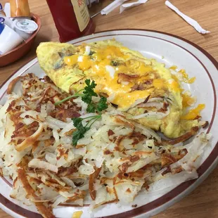 Veggie omelette and hash brown