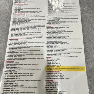 Lunch and dinner menu