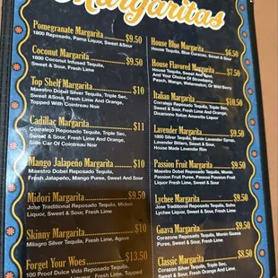 Margarita menu