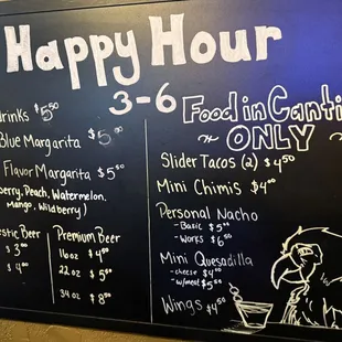 Happy Hour menu in bar area
