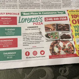 Daily Specials. I took advantage of the Monday special.