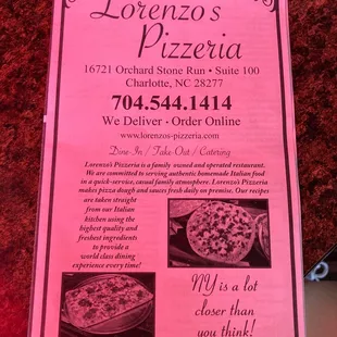 Front of Menu