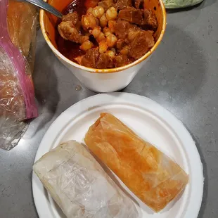 Pazole, 1 sweet corn tamale &amp; 1 red beef tamale