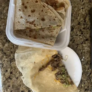 Carne asada quesadilla with guacamole.