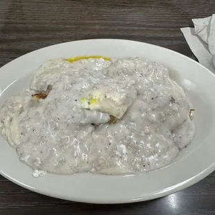 Route 55 - biscuits with an egg, home fries, smothered with sausage gravy. This is 1/2 order!