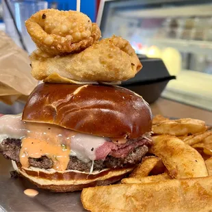 Reuben Egg Rolls on this special burger