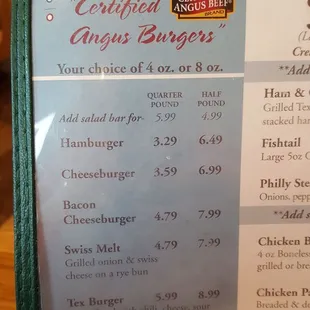 the menu for the restaurant