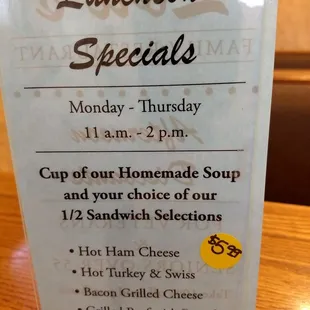 The $5.99 luncheon specials.