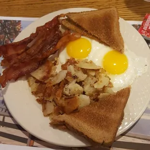 #1 ...2 eggs, bacon, hash browns and wheat toast $4.99