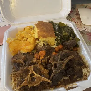 Large Meals Oxtail, rice, collards, Mac &amp; cheese and cornbread