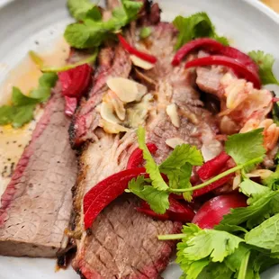 Smoked Beef Brisket with chili gatrique and Thai herbs
