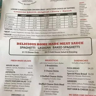 the menu for the restaurant