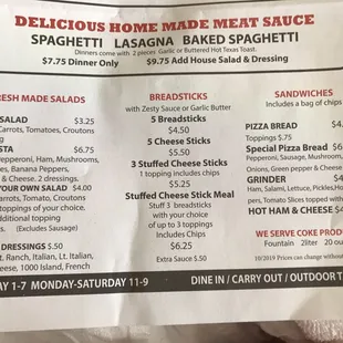 a menu for a restaurant