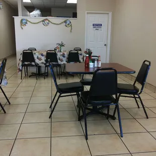 tables and chairs in a restaurant