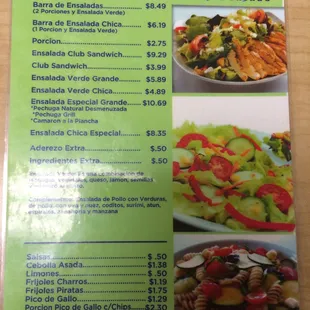 The salad side of the menu.