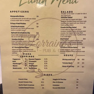 Lunch menu