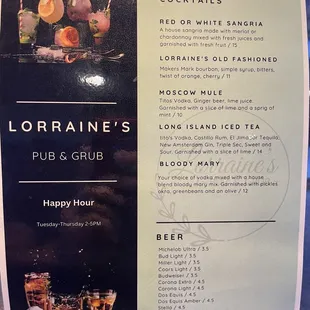 Drink menu