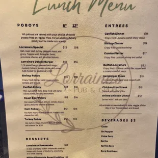 Lunch menu