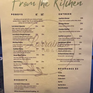 Dinner menu
