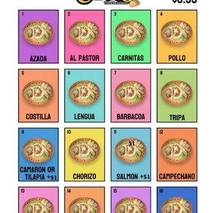 Screenshot of the menu from their website.