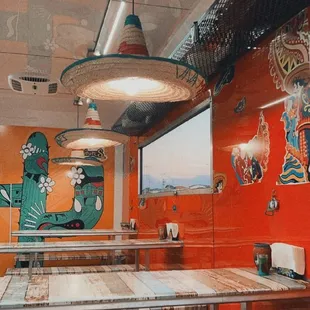 Inside the cute, clean, air conditioned dining trailer.