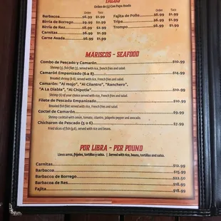 a menu for a mexican restaurant
