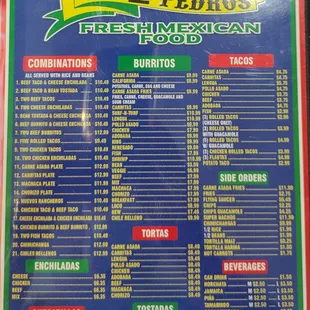 Menu sheet