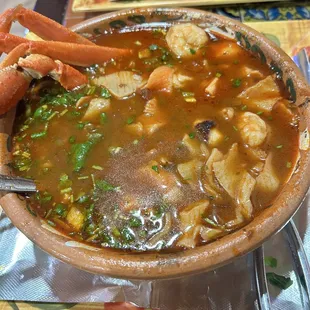 Generous portion of seafood soup