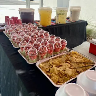 a variety of drinks and snacks