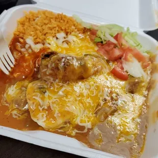 a meal in a styrofoam container