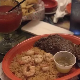 Ribeye and shrimp entree