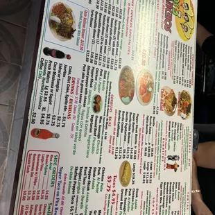 Menu on counter