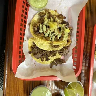 Carne asada and adobada taco