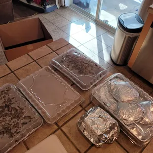 Carne arabe, pastor, rice beans sauces tortillas for 10.