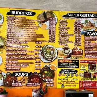 the menu of the restaurant