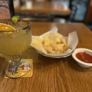 Abuela&apos;s margarita with chips and salsa