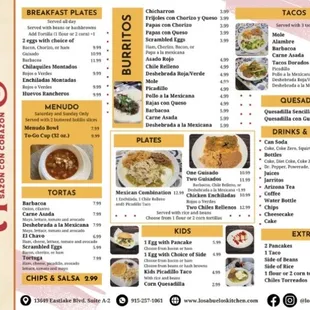 Menu from their website